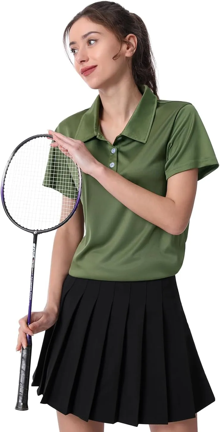 Women's Polo Tee Dry Fit Golf Shirt Moisture Wicking Short Sleeve Sport Activewear Golf Polo Tops Collar with Buttons Workout