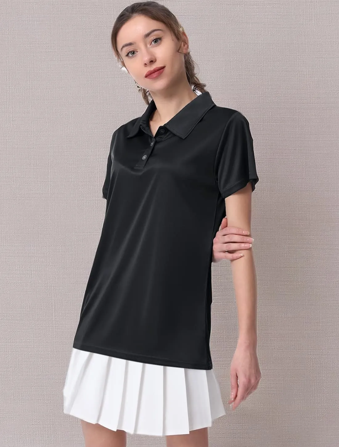 Women's Polo Tee Dry Fit Golf Shirt Moisture Wicking Short Sleeve Sport Activewear Golf Polo Tops Collar with Buttons Workout