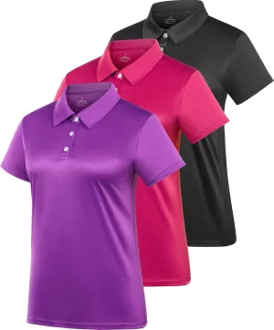 Women's Polo Tee Dry Fit Golf Shirt Moisture Wicking Short Sleeve Sport Activewear Golf Polo Tops Collar with Buttons Workout