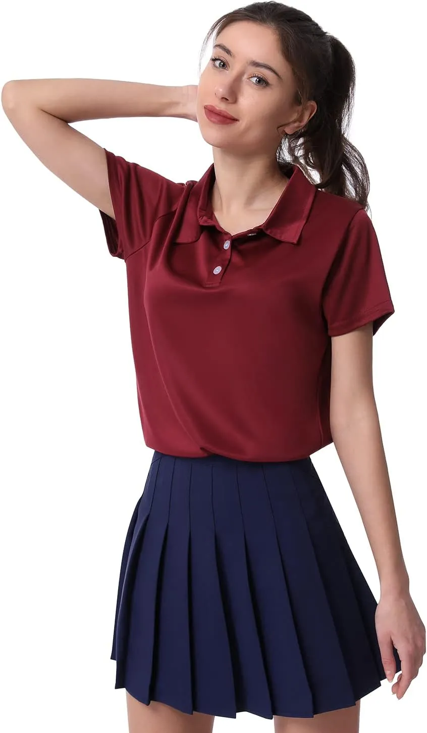 Women's Polo Tee Dry Fit Golf Shirt Moisture Wicking Short Sleeve Sport Activewear Golf Polo Tops Collar with Buttons Workout