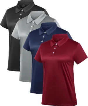 Women's Polo Tee Dry Fit Golf Shirt Moisture Wicking Short Sleeve Sport Activewear Golf Polo Tops Collar with Buttons Workout