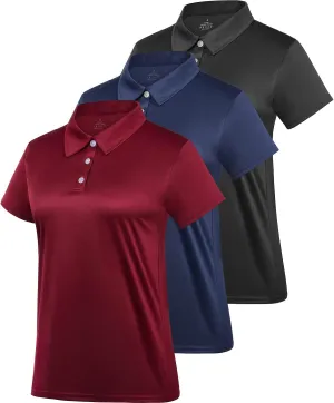 Women's Polo Tee Dry Fit Golf Shirt Moisture Wicking Short Sleeve Sport Activewear Golf Polo Tops Collar with Buttons Workout