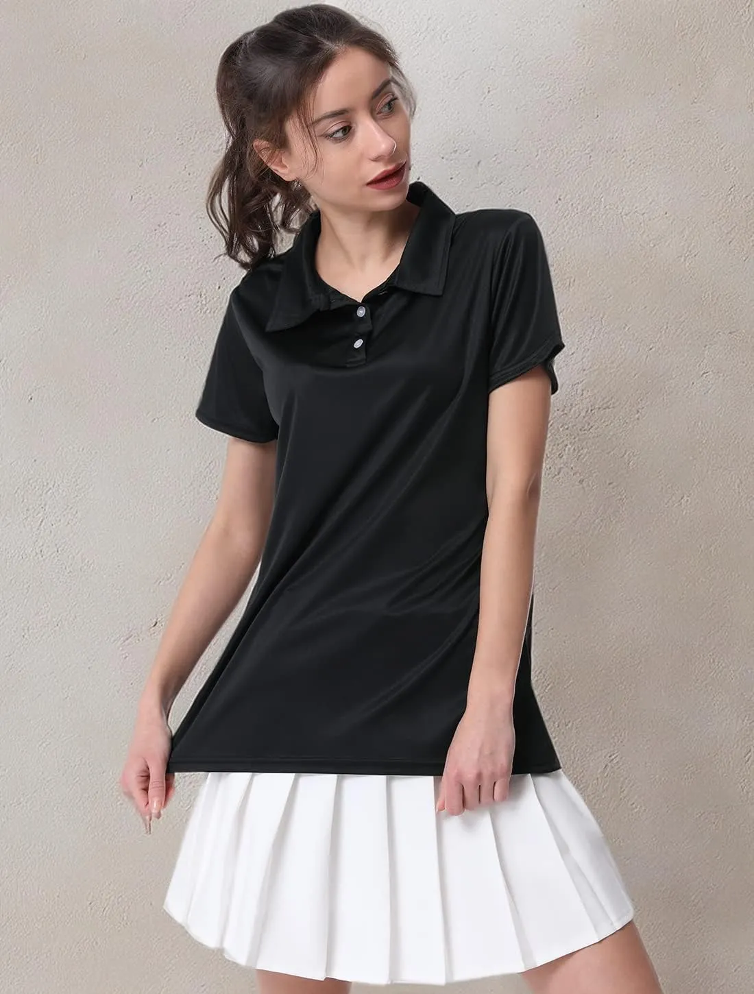 Women's Polo Tee Dry Fit Golf Shirt Moisture Wicking Short Sleeve Sport Activewear Golf Polo Tops Collar with Buttons Workout