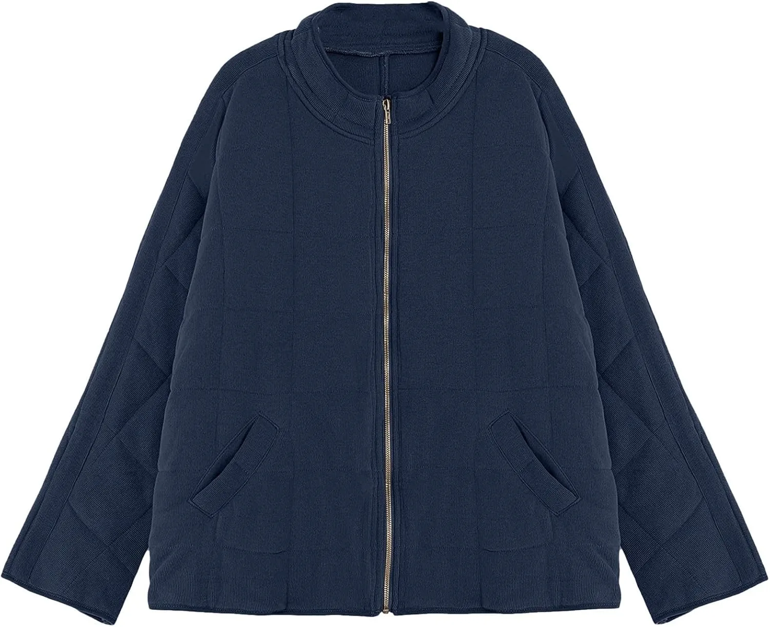 Womens Quilted Puffer Jacket Lightweight Zip Up Oversized Winter Fall Outwear Casual Padded Down Coat with Pockets