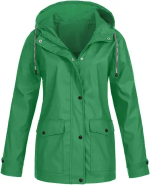 Womens Rain Coat Waterproof Lightweight Hooded Rain Jacket Outdoor Hiking Trench Windbreaker Raincoats With Pockets