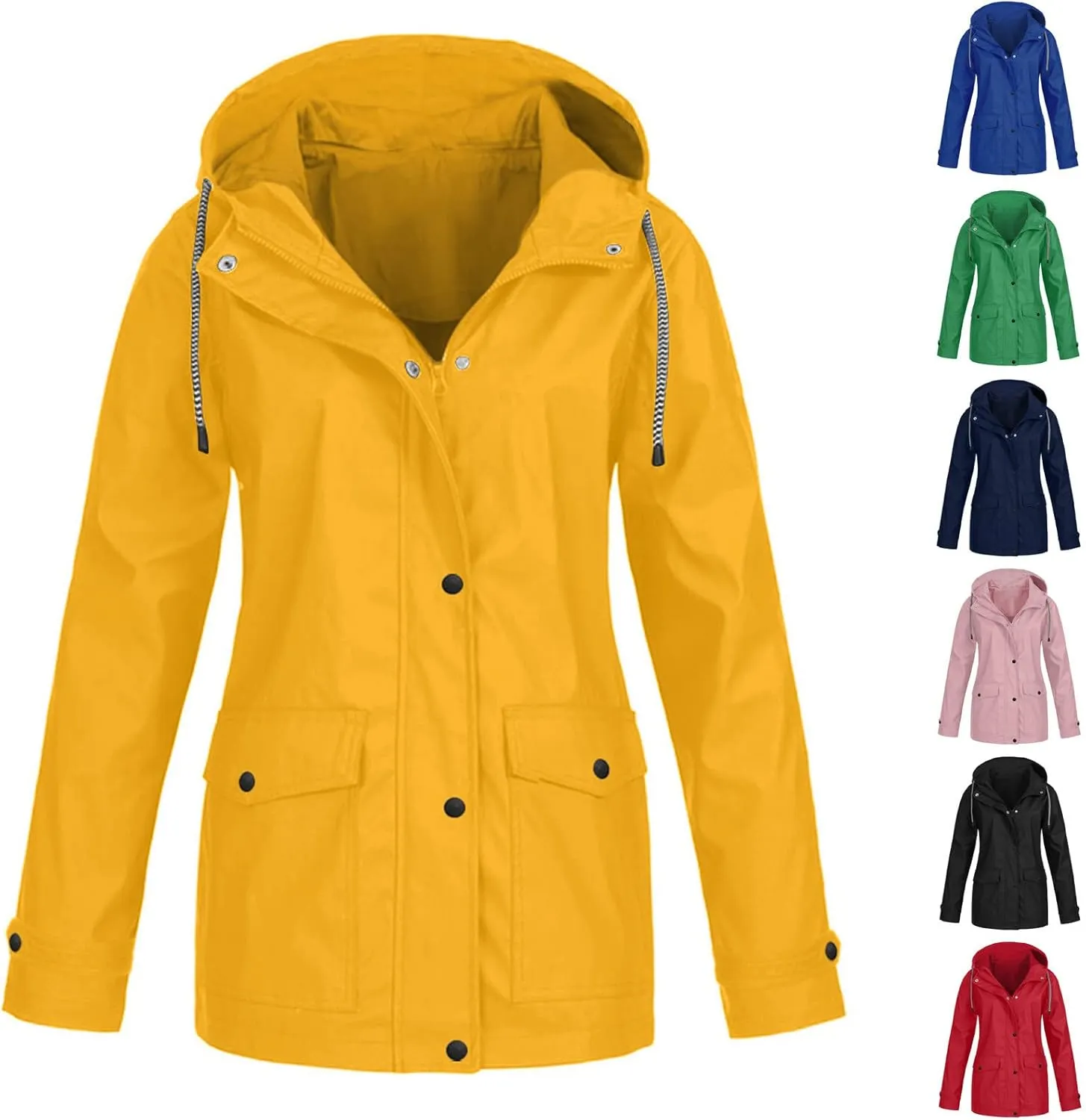 Womens Rain Coat Waterproof Lightweight Hooded Rain Jacket Outdoor Hiking Trench Windbreaker Raincoats With Pockets