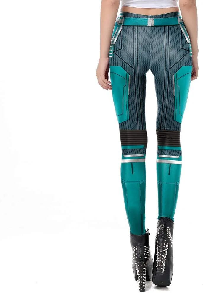 Women's Retro Punk Pioneer Warrior Print Stretch Leggings Sexy Comic Tattoo Smooth & Soft Elastic Pants - Reg, Plus