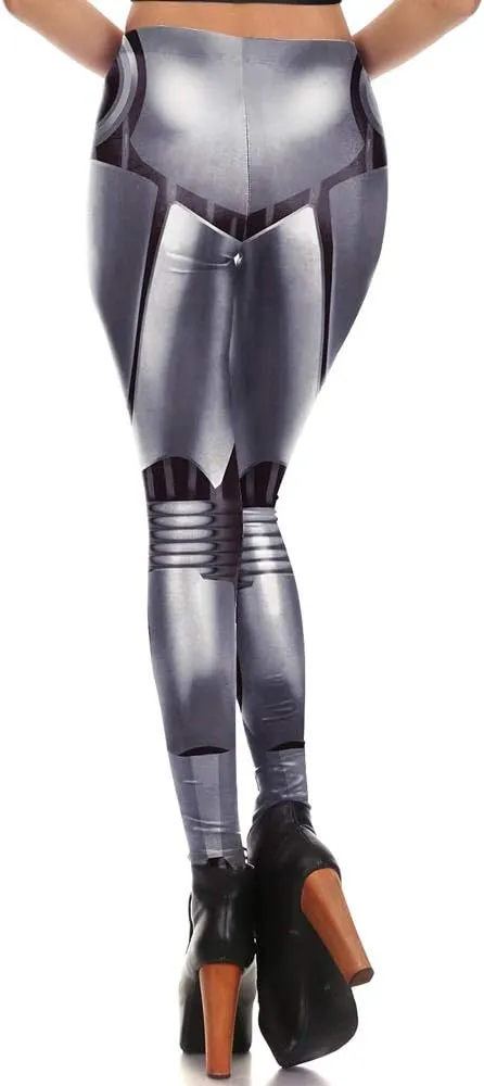 Women's Retro Punk Pioneer Warrior Print Stretch Leggings Sexy Comic Tattoo Smooth & Soft Elastic Pants - Reg, Plus