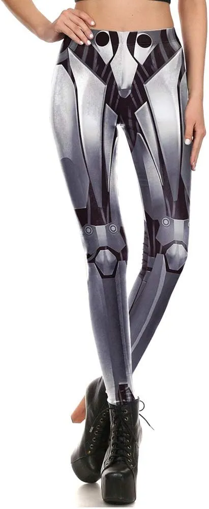 Women's Retro Punk Pioneer Warrior Print Stretch Leggings Sexy Comic Tattoo Smooth & Soft Elastic Pants - Reg, Plus