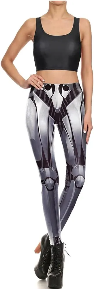 Women's Retro Punk Pioneer Warrior Print Stretch Leggings Sexy Comic Tattoo Smooth & Soft Elastic Pants - Reg, Plus