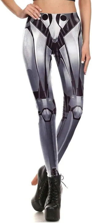 Women's Retro Punk Pioneer Warrior Print Stretch Leggings Sexy Comic Tattoo Smooth & Soft Elastic Pants - Reg, Plus