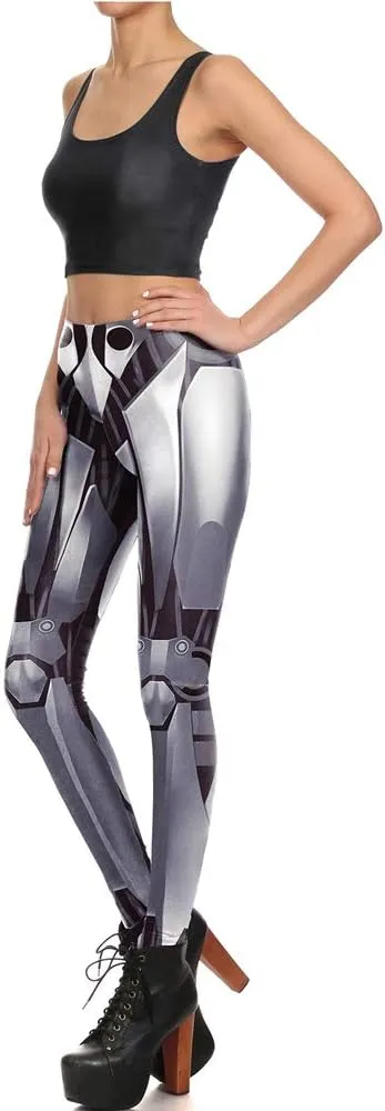 Women's Retro Punk Pioneer Warrior Print Stretch Leggings Sexy Comic Tattoo Smooth & Soft Elastic Pants - Reg, Plus
