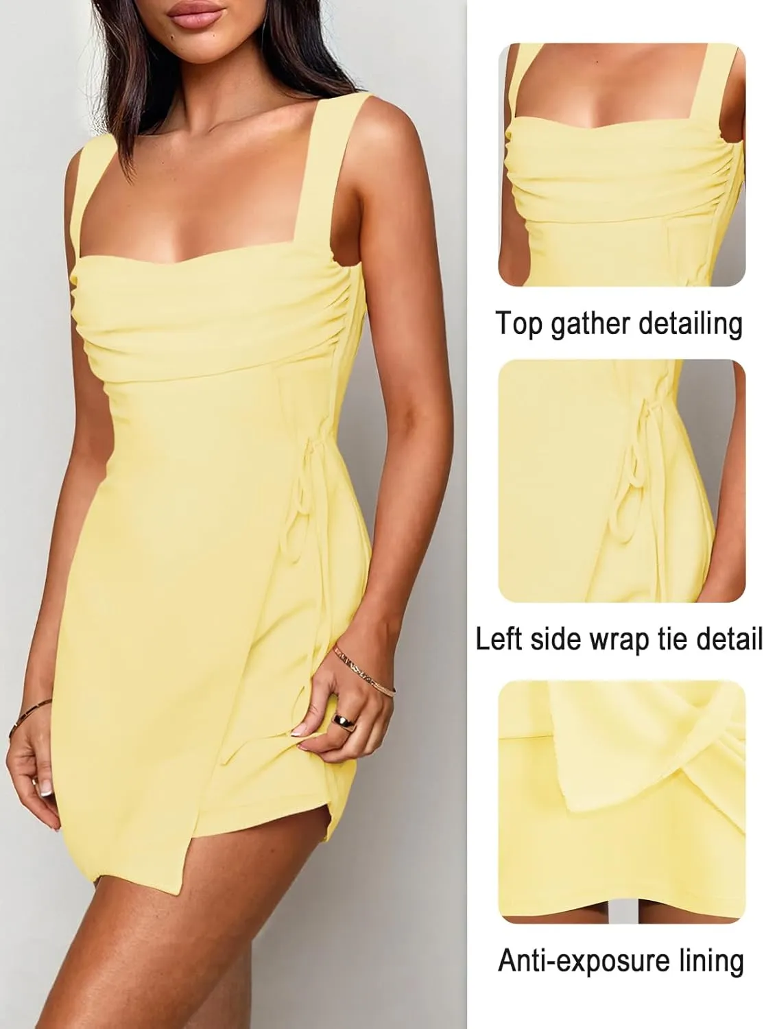 Women's Sexy Ruched Mesh Midi Short Dresses for Women Square Neck Fitted Elegant Club Party Cocktail Dress