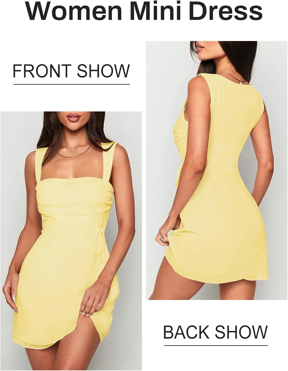 Women's Sexy Ruched Mesh Midi Short Dresses for Women Square Neck Fitted Elegant Club Party Cocktail Dress