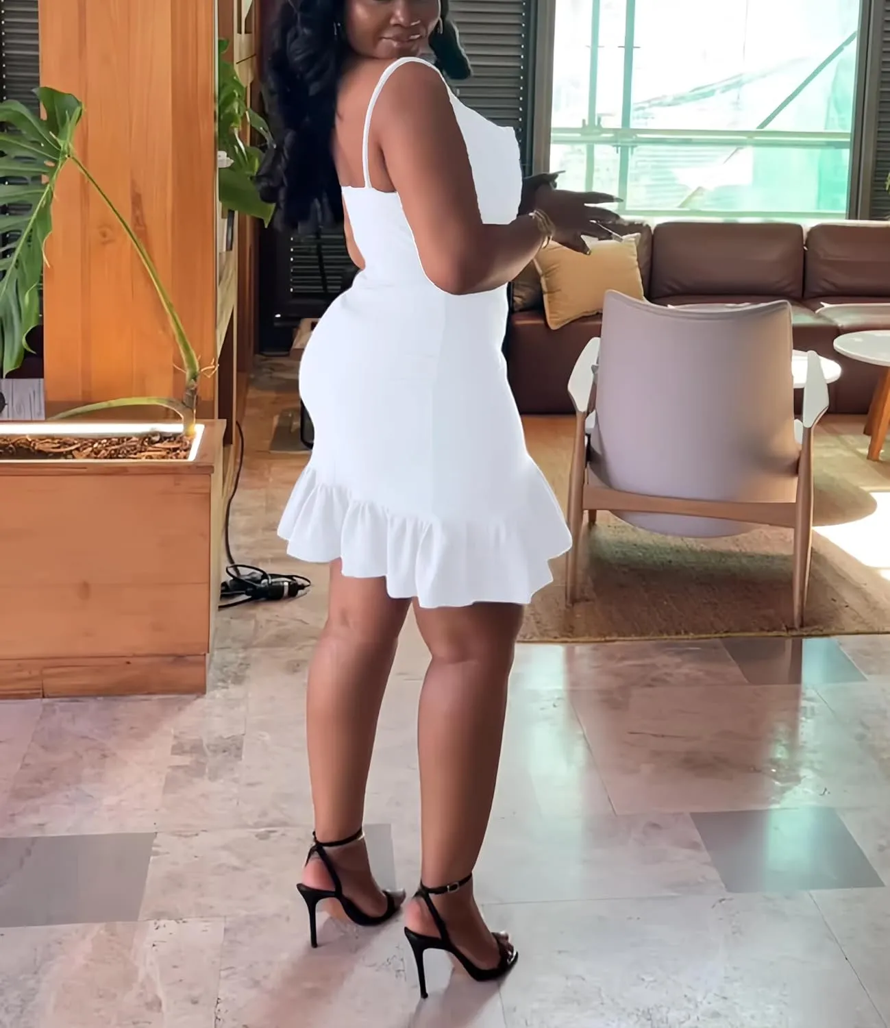 Womens Sexy Sleeveless Bodycon Mini Dress 2024 Summer Casual Straps Short Ruffle Dresses Beach Party Club Homecoming
