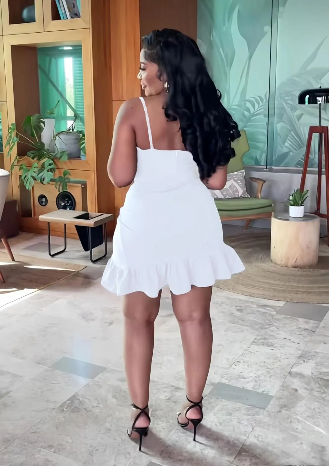 Womens Sexy Sleeveless Bodycon Mini Dress 2024 Summer Casual Straps Short Ruffle Dresses Beach Party Club Homecoming