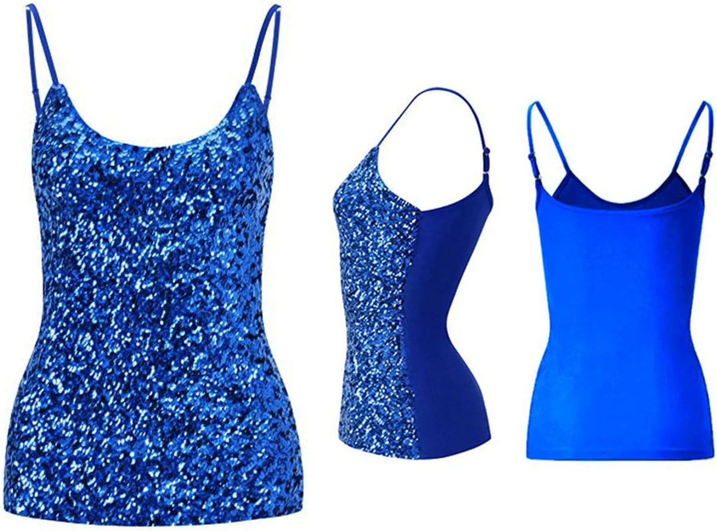 Womens Sparkle Sequin Tank Tops Spaghetti Strap Shining Camisole Vest Glitter Nightclub Disco Sleeveless Clothing