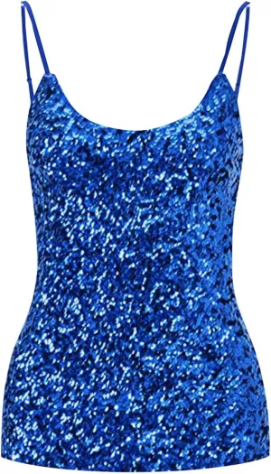 Womens Sparkle Sequin Tank Tops Spaghetti Strap Shining Camisole Vest Glitter Nightclub Disco Sleeveless Clothing