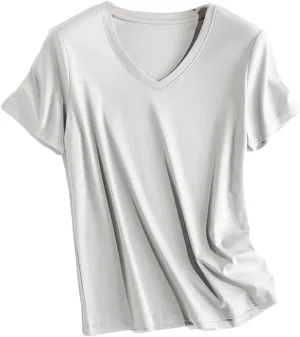 Women's Summer Satin Camisole Tank Tops Female Casual Short Sleeve T-Shirt Womens Soft Basic Tee