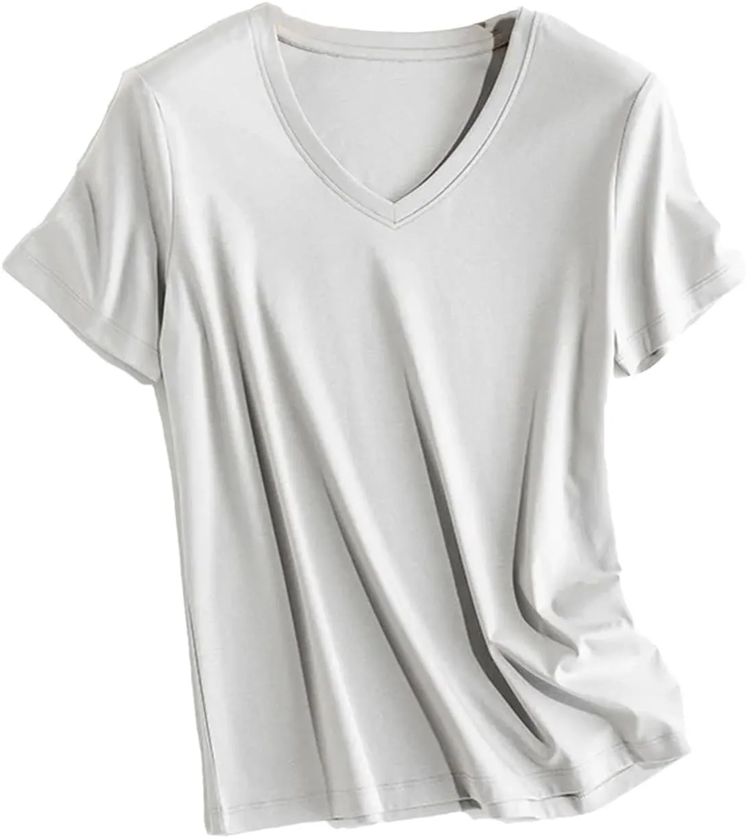 Women's Summer Satin Camisole Tank Tops Female Casual Short Sleeve T-Shirt Womens Soft Basic Tee