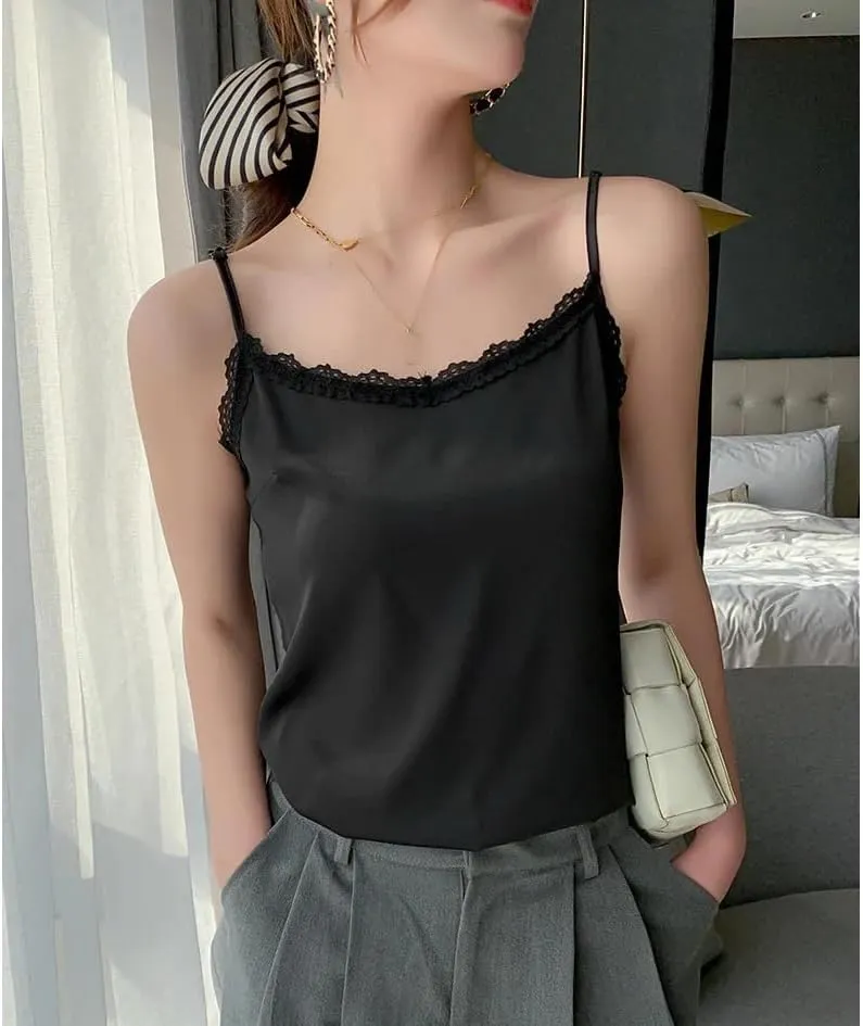 Womens Summer V-Neck Camisole Silk Camis Women's Sexy Bottoming Shirt Sleeveless Top Silk Camisole Women Shirt