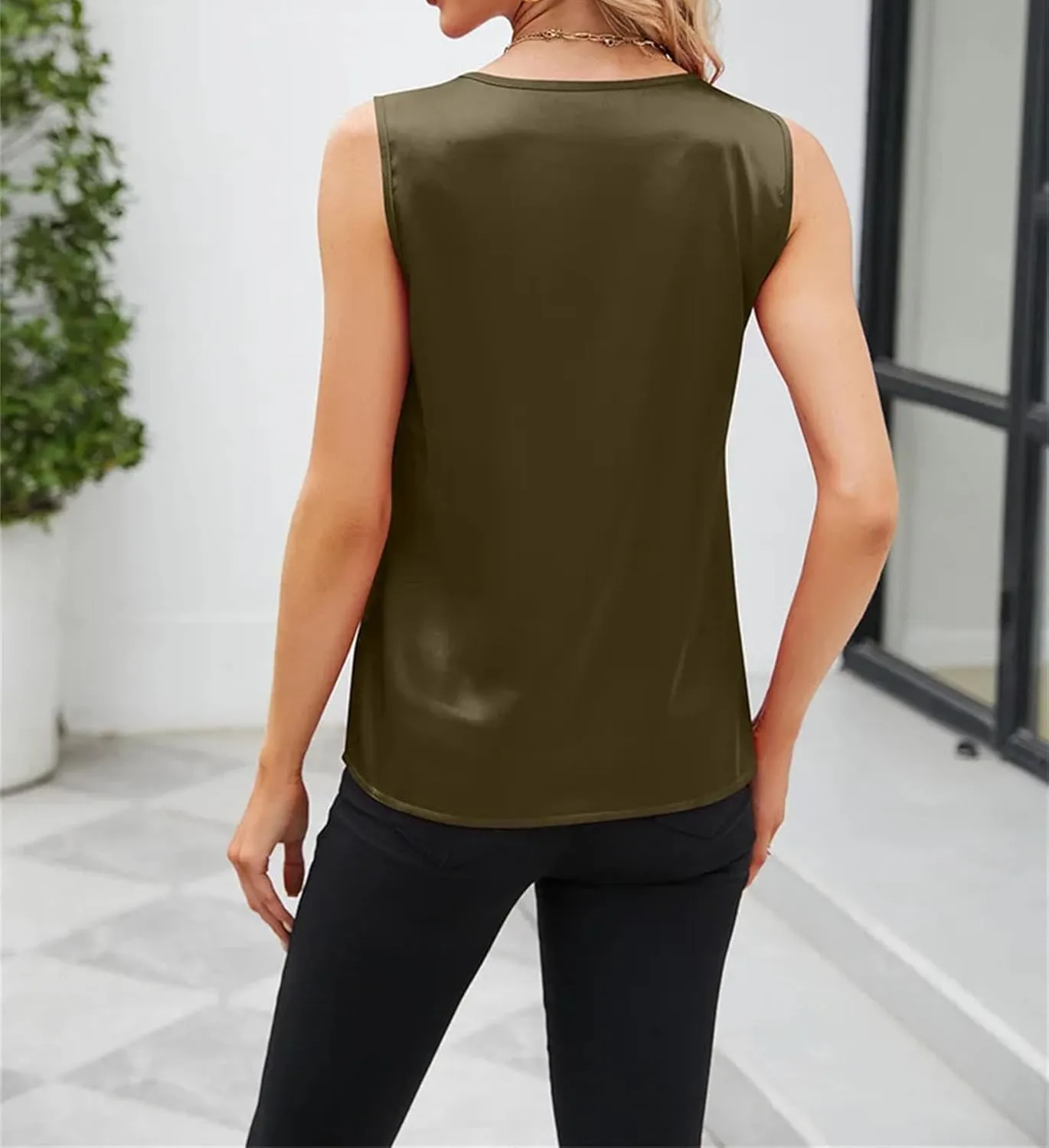 Women's Summer V-Neck Satin Vest Female Smooth Soft Sleeveless Shirt Casual Camisole Tops for Women