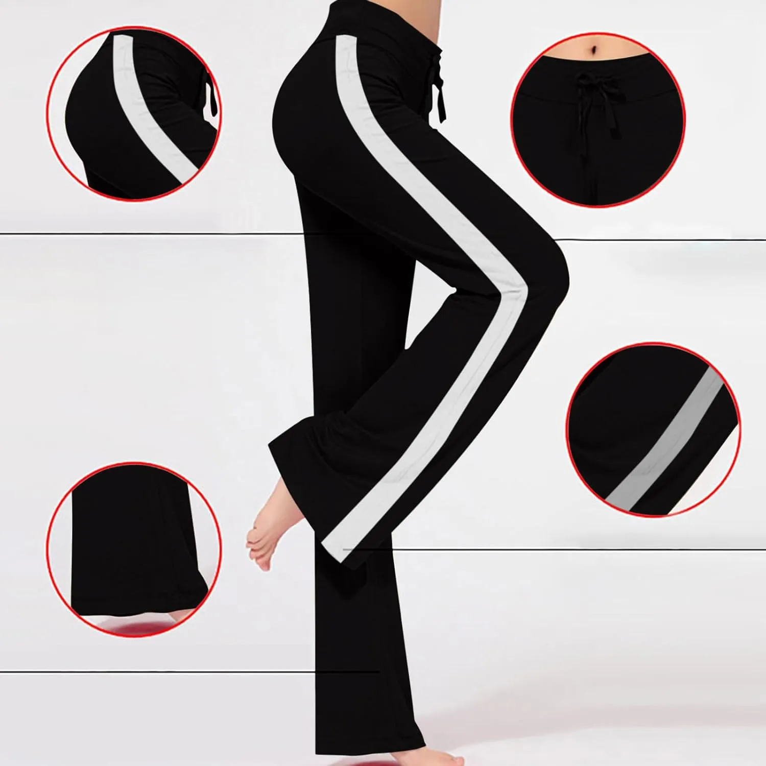 Women's Sweatpant Yoga Leggings Side Striped High Waist Stretch Slim Comfy Jogger Gym Sport Workout Pants Trousers