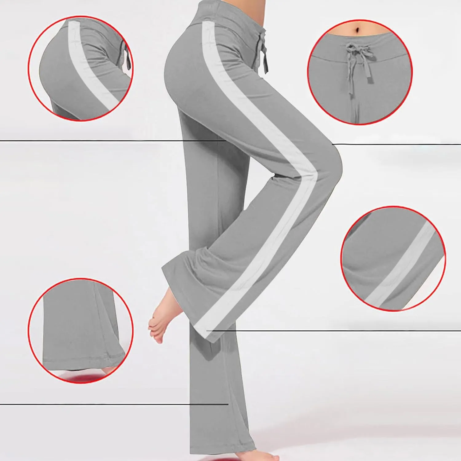 Women's Sweatpant Yoga Leggings Side Striped High Waist Stretch Slim Comfy Jogger Gym Sport Workout Pants Trousers