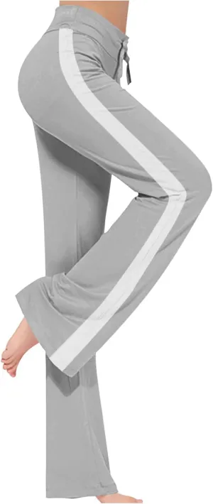 Women's Sweatpant Yoga Leggings Side Striped High Waist Stretch Slim Comfy Jogger Gym Sport Workout Pants Trousers