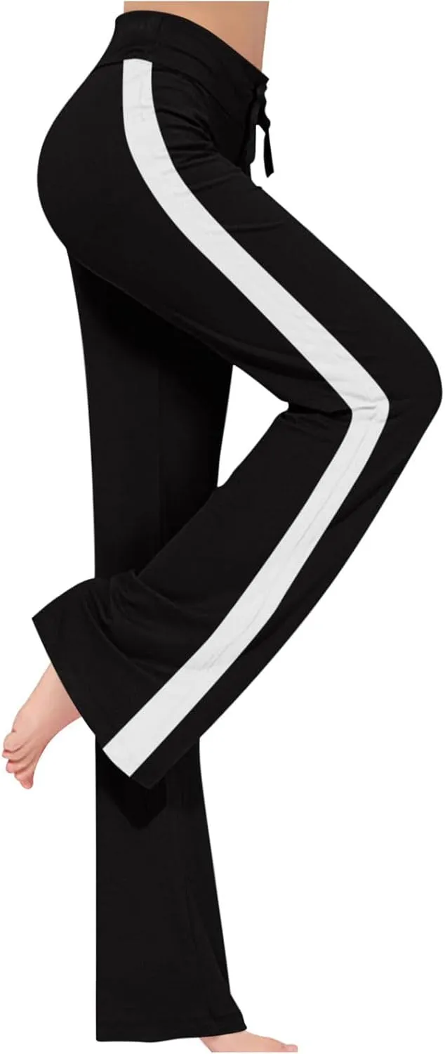 Women's Sweatpant Yoga Leggings Side Striped High Waist Stretch Slim Comfy Jogger Gym Sport Workout Pants Trousers