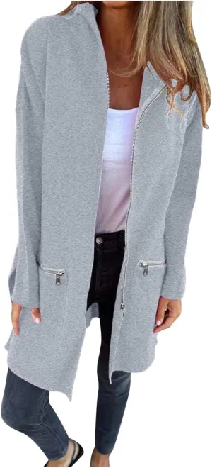 Women's Trench Coat Elegant Plain Long Sleeve Zip Up Winter Jacket Lapel Fuzzy Fleece Casual Solid Color Jackets