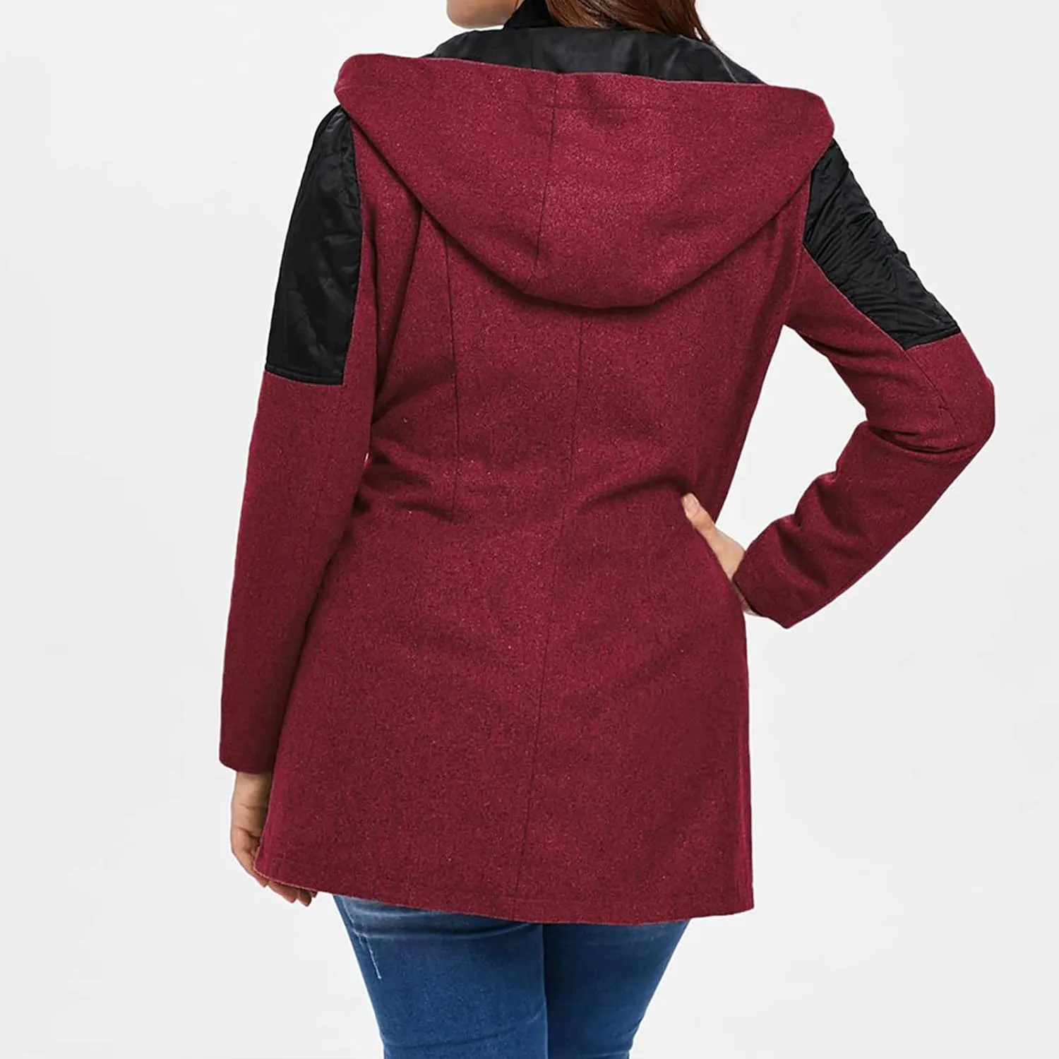 Womens Trench Coats Side Zipper Hoodie Jackets Plus Size Wool-Blend Notch Lapel Parka Asymmetrical Moto Jacket