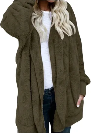 Womens Winter Coats Baggy Comfy Shaggy Sherpa Jacket Oversized Fleece Outwear Casual Open Front Cardigan fith Pockets