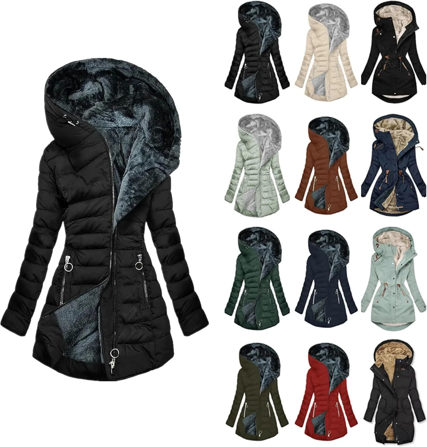 Womens Winter Coats Fleece Lined Hooded Jacket Waterproof Puffer Jacket Plus Size Parka Coat Warm Outerwear Snow Coats
