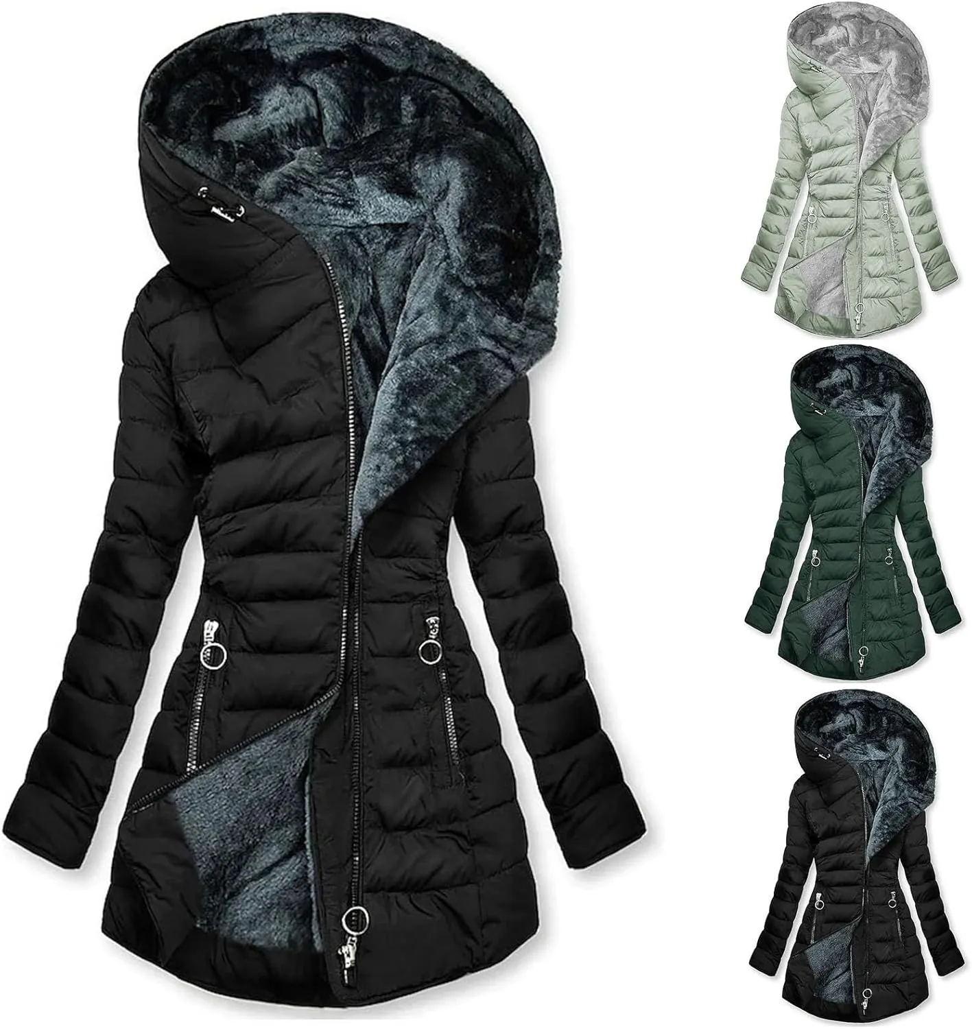Womens Winter Coats Fleece Lined Hooded Jacket Waterproof Puffer Jacket Plus Size Parka Coat Warm Outerwear Snow Coats