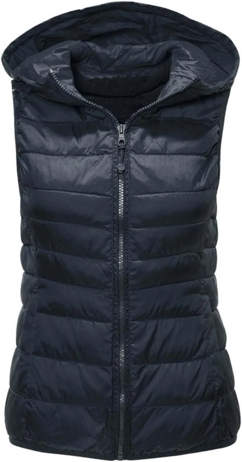 Women's Winter Down Vest Lightweight Packable Puffer Vest Warm Down Jackets Plus Size Fashion Waistcoat with Hood