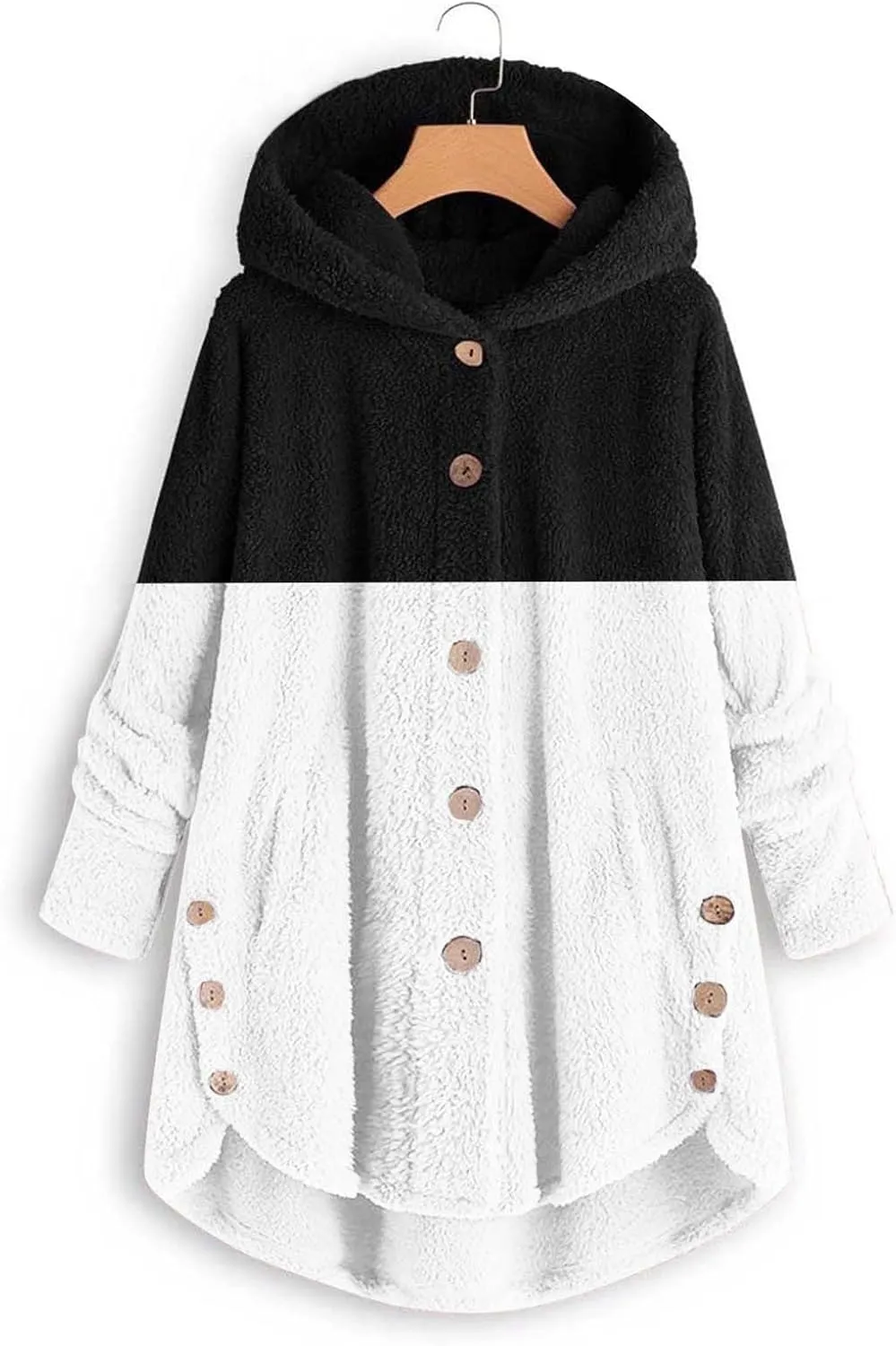 Womens Winter Jacket Coats Button Hem Plus Size Hoodie Top Sweater Blouse Thermal Sweatshirt Outerwear Women
