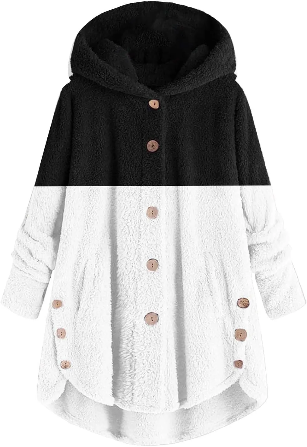Womens Winter Jacket Coats Button Hem Plus Size Hoodie Top Sweater Blouse Thermal Sweatshirt Outerwear Women