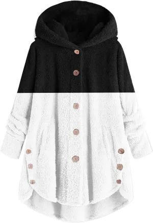 Womens Winter Jacket Coats Button Hem Plus Size Hoodie Top Sweater Blouse Thermal Sweatshirt Outerwear Women