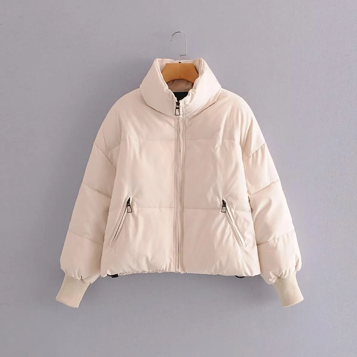 Women's Winter Stand Collar Puffer Jacket Zipper Baggy Short Padded down Coats Fluffy Thermal Warm Bread Cotton Coats