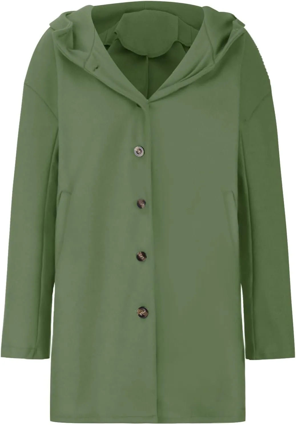 Women's Winter Wool Coat Casual Long Hooded Jacket Warm Fleece Single-Breasted Peacoat Fashion Mid Long Trench Coat