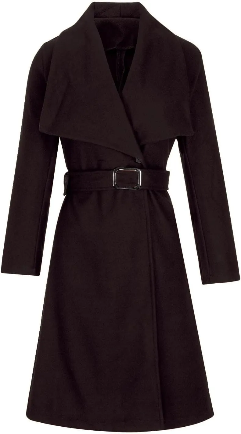 Women's Wool Blend Jackets Mid Long Warm Trench Winter Pea Coats Dressy Elegant Lapel Long Trench Overcoat w/Belt