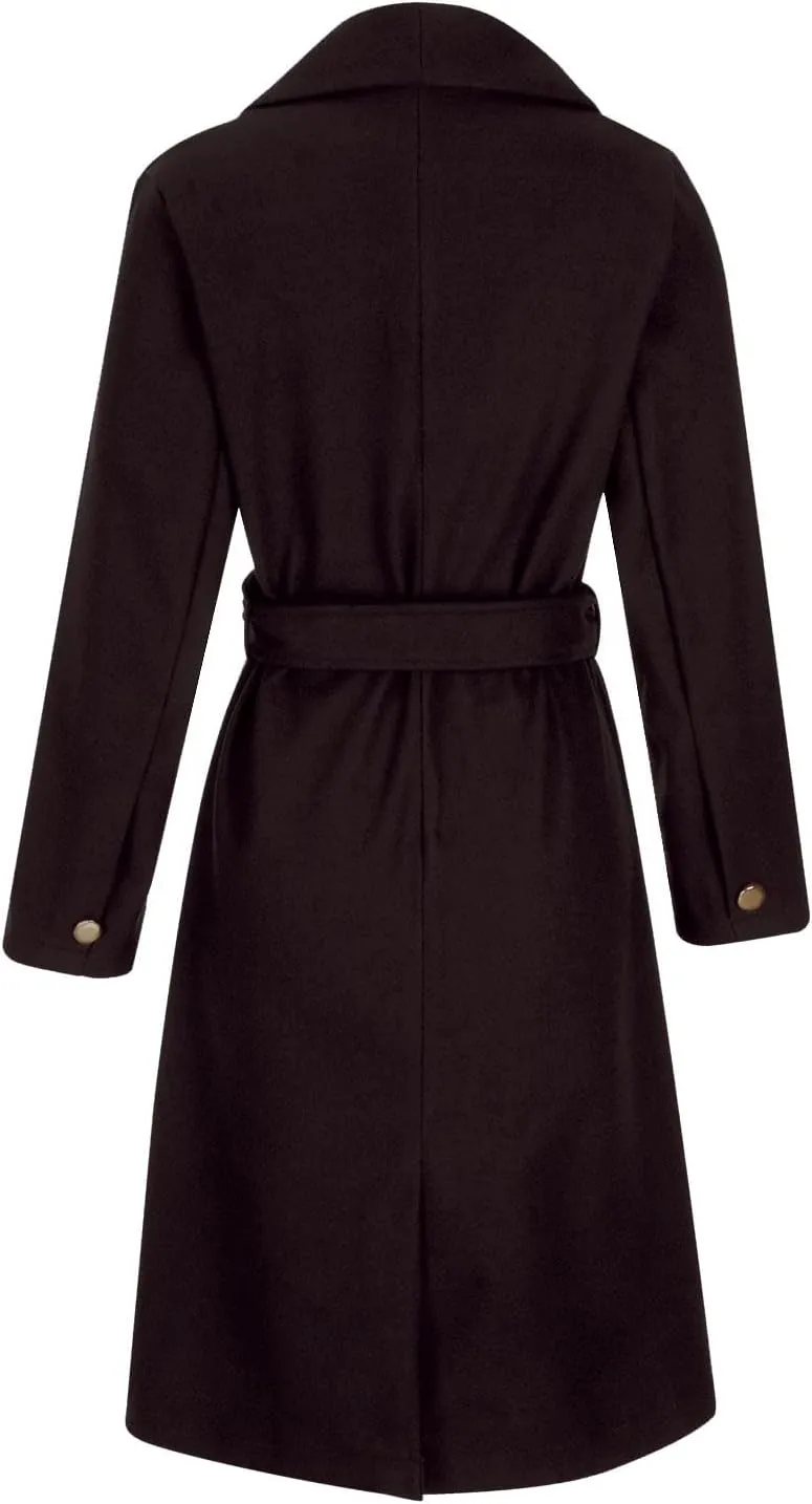 Women's Wool Blend Jackets Mid Long Warm Trench Winter Pea Coats Dressy Elegant Lapel Long Trench Overcoat w/Belt
