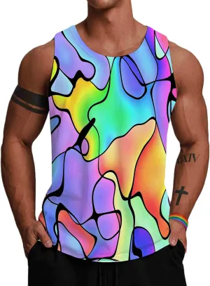 Wuiliy 3D Tank Tops For Men Colorful Sleeveless Print T Shirt Rainbow Beach Gym Vest Tee