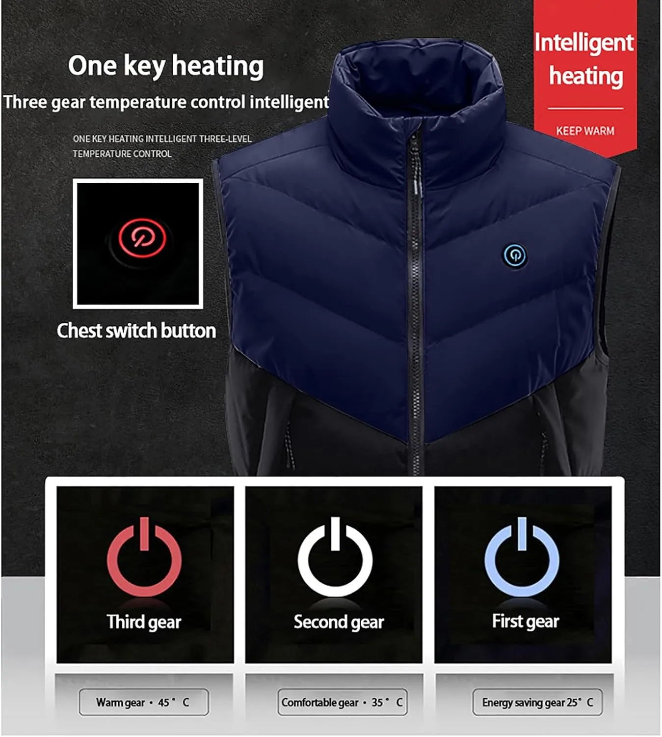 XUNRYAN Heated Jacket for Women Heated Vest Quilted Lightweight Jackets Winter Cotton Down Coats Padded Gilet Waistcoats
