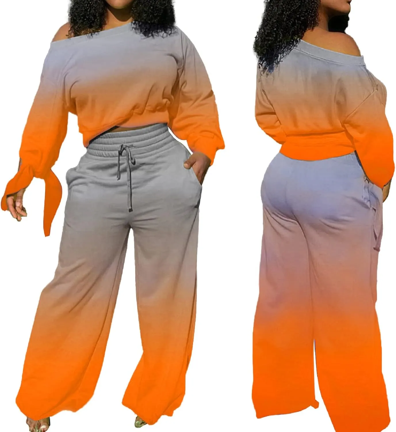 Yiershu Women's 2 Piece Outfits Casual Sweatsuits Long Sleeve Loose Matching Wide Leg Tracksuit Pants Sets with Pockets
