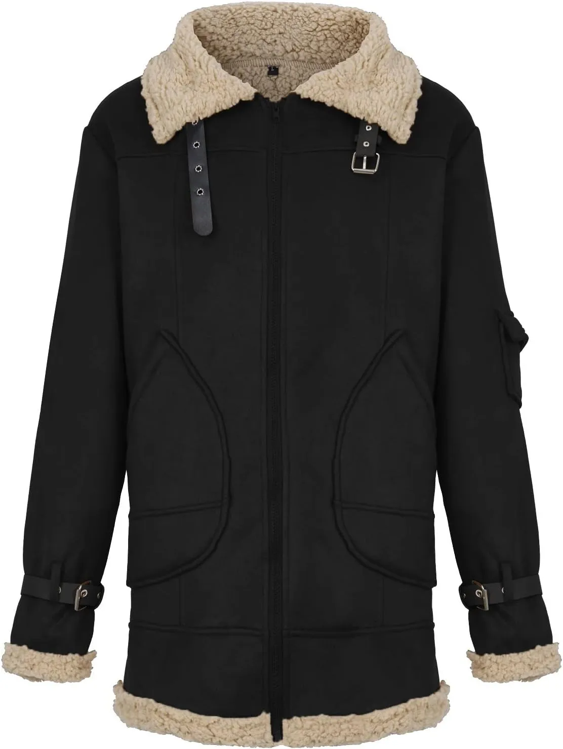 Ymosrh Men's Leather Jacket Faux Sherpa Lined Bomber Jacket Winter Warm Turn-Down Collar Coats Jackets, M-5XL