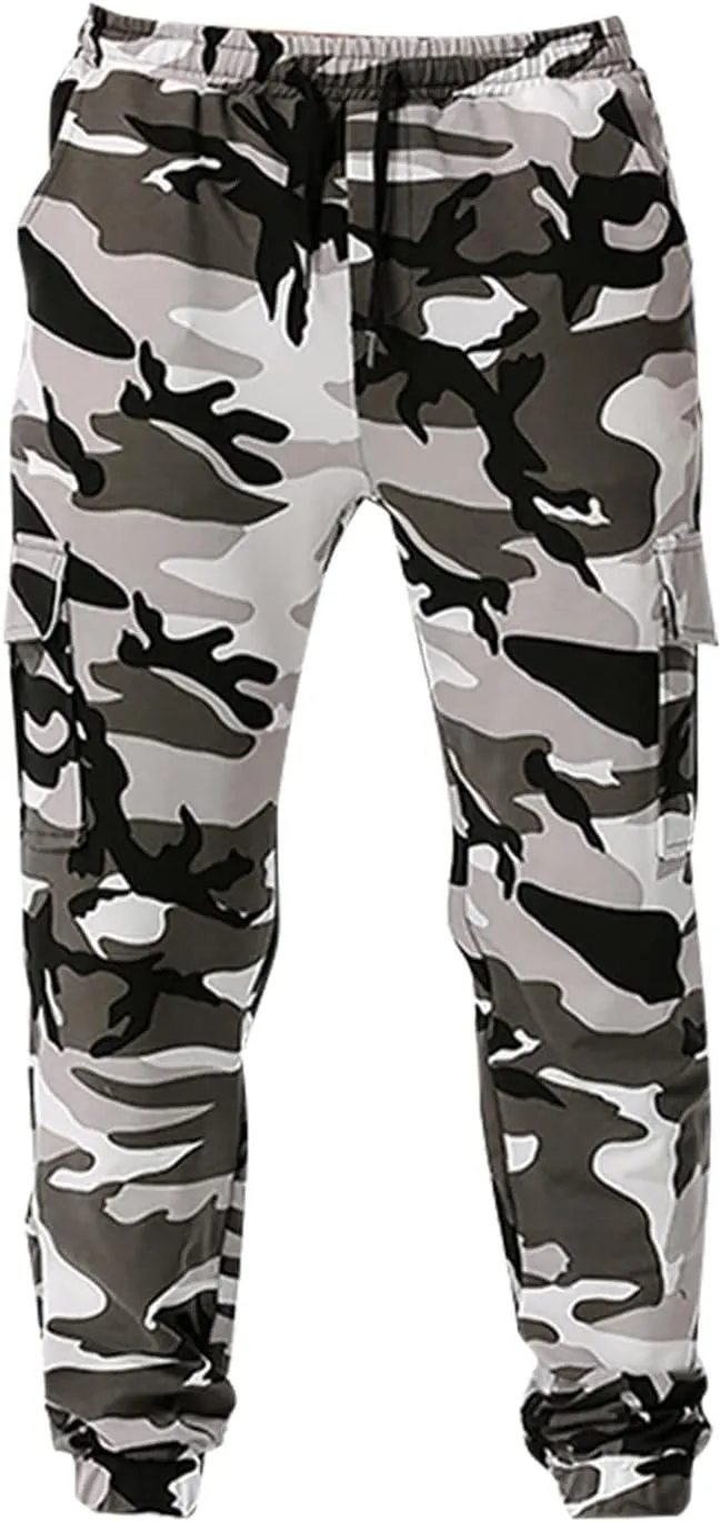 Ymosrh Mens Pants Fashion Men's Patchwork Camouflage Jogging Pants Outdoor Sports Fitness Stretch