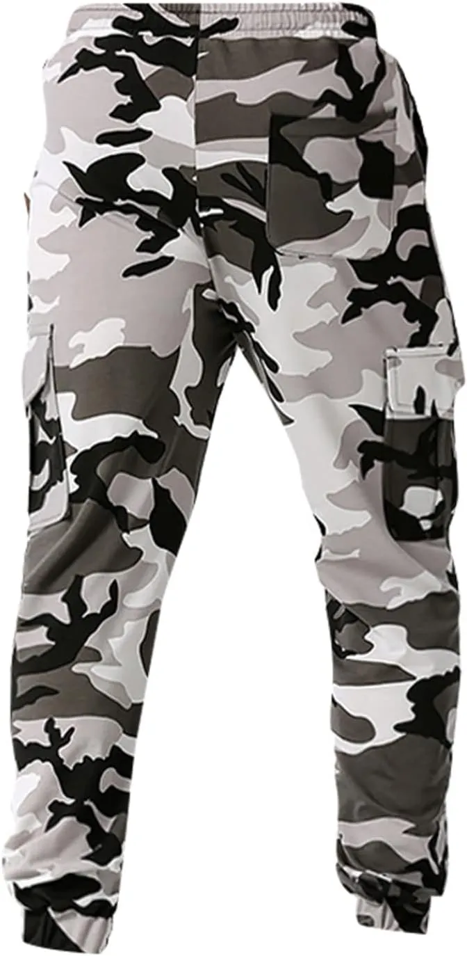 Ymosrh Mens Pants Fashion Men's Patchwork Camouflage Jogging Pants Outdoor Sports Fitness Stretch