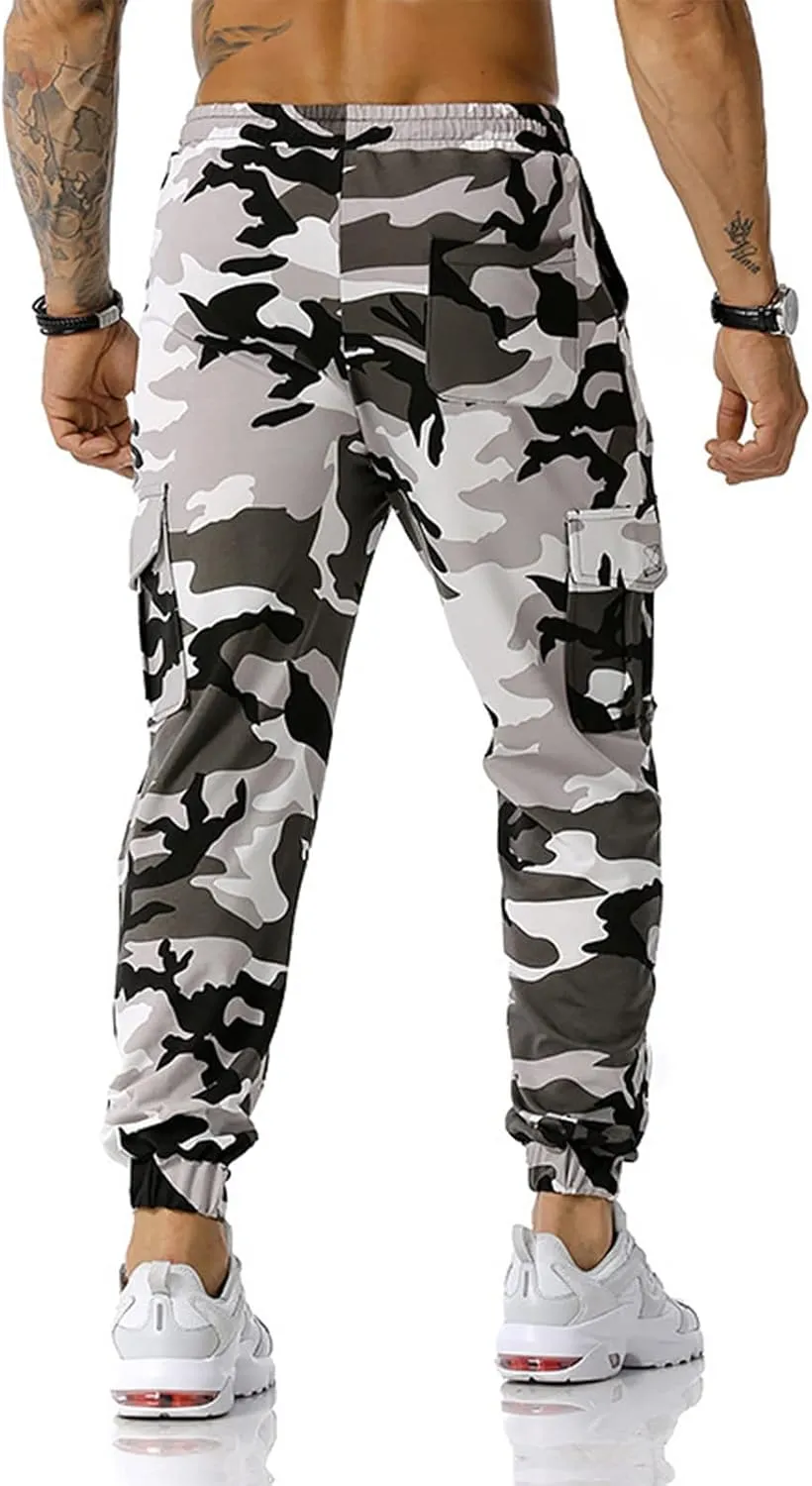 Ymosrh Mens Pants Fashion Men's Patchwork Camouflage Jogging Pants Outdoor Sports Fitness Stretch